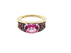 Pierścionek różowy topaz, rubiny i diamenty  VERONA - YES