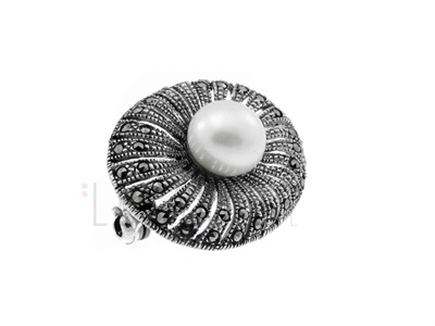 Srebrna broszka perła i markazyty Kolekcja Perla  VERONA - YES