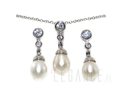 Srebrny komplet perła z cyrkoniami  VERONA - YES