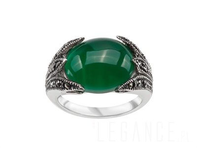 Srebrny pierścionek z zielonym agatem  VERONA - YES