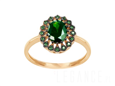 Złoty pierścionek karmazycja zielone cyrkonie  VERONA - YES