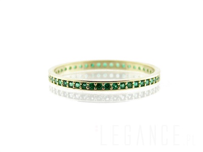 Złoty pierścionek obrączka z zielonymi cyrkoniami  VERONA - YES