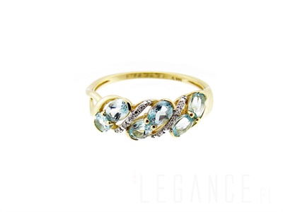 Złoty pierścionek z Topazami Błękitnymi  VERONA - YES