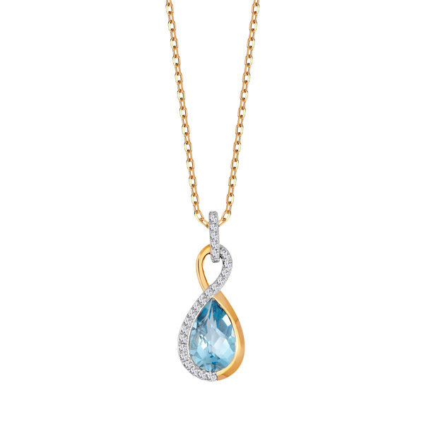Zdjęcie Złota zawieszka diamenty i Topaz Swiss Blue